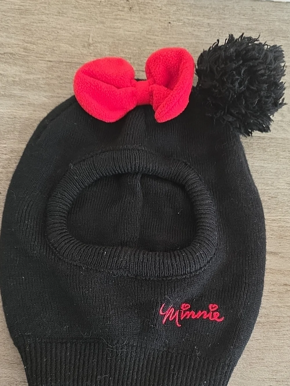 Kids Black Knit Balaclava with Red Bow Accent